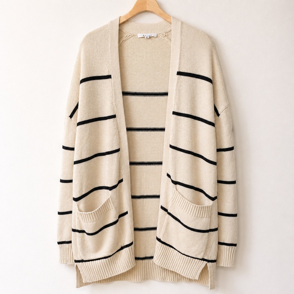 Splendid Open Front Cardigan / Cream Navy Stripe Coastal Preppy / Size XS
